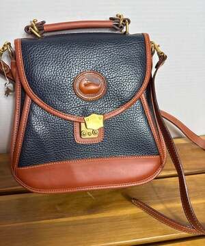 Vintage Dooney & Bourke All Weather Leather Cavalry Spectator Crossbody Bag Navy
